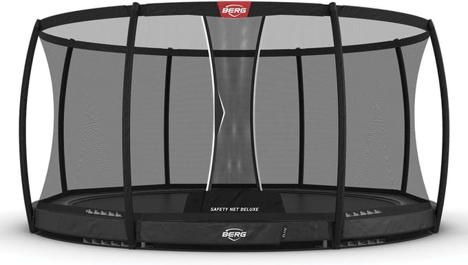 BERG Elite InGround 380 Trampoline - Rond - Safety Net Deluxe - AirFlow Pro Springdoek - TwinSpring - Grijs