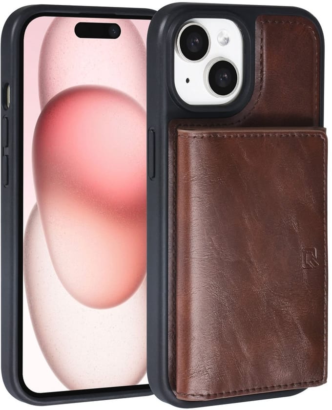 TUNIQ iPhone 15 Backcover hoesje met afneembare Pasjeshouder - Bruin