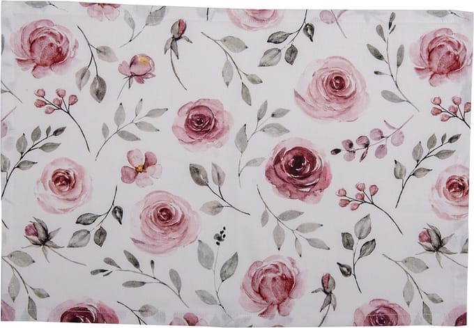 Clayre & Eef Placemats Set van 6 48x33 cm Wit Roze Katoen Rechthoek Rozen Tafelmat