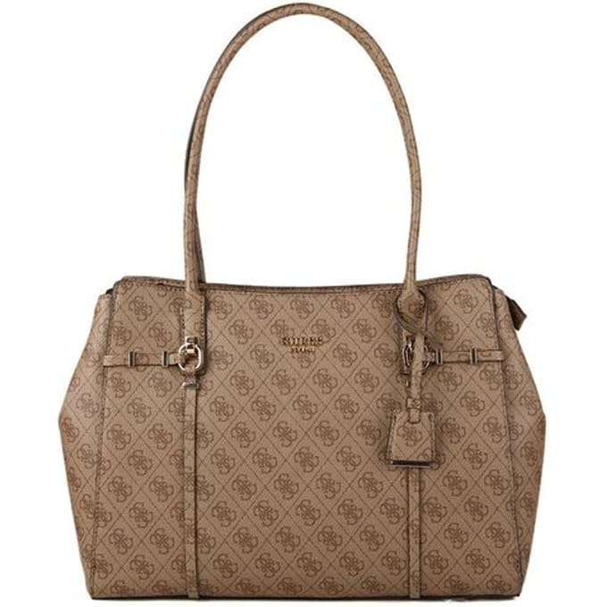 GUESS schoudertas Leona Logo 2 Compartment Tote Bag Latte Logo Lichtbruin