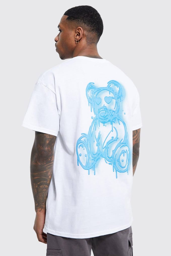 Regular Fit Spray On Teddy Graphic T-shirt | White | Size Medium