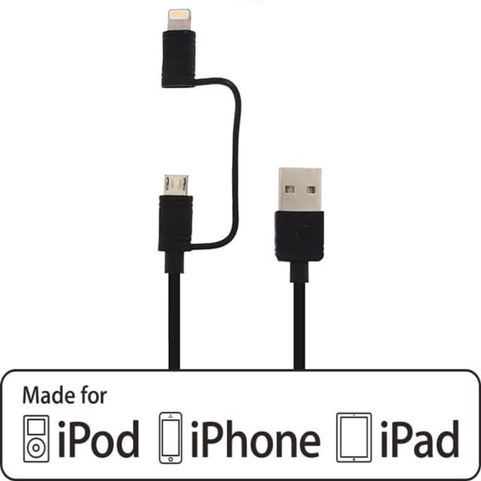 Mobilize 2in1 Kabel USB-A naar Lightning en Micro USB 1.5 meter - Zwart