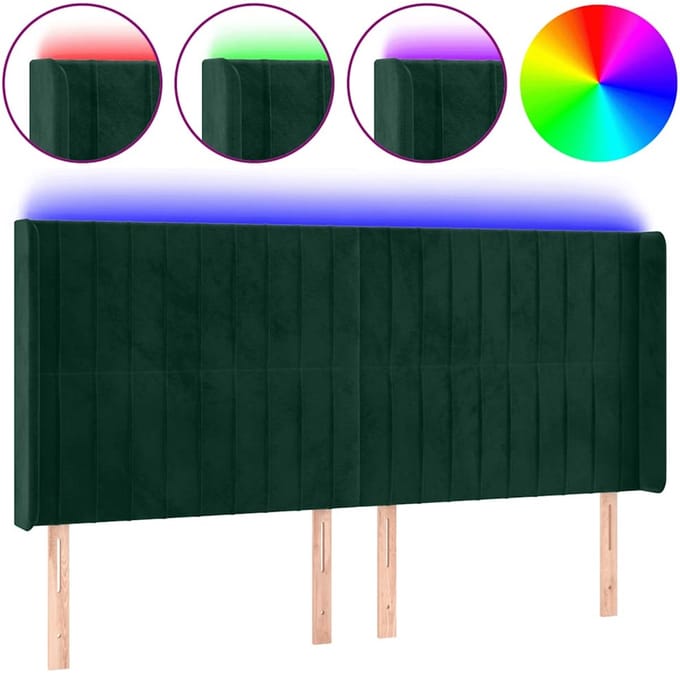 vidaXL - Hoofdbord - LED - 203x16x118/128 - cm - fluweel - donkergroen