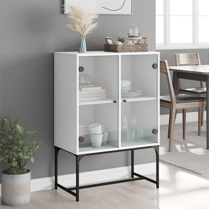vidaXL - Bijzetkast - met - glazen - deuren - 69x37x100 - cm - wit