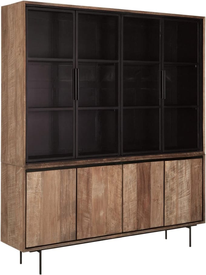 24Designs Metropole Vitrinekast Groot – B180 X D40 X H210 Cm - Teakhout