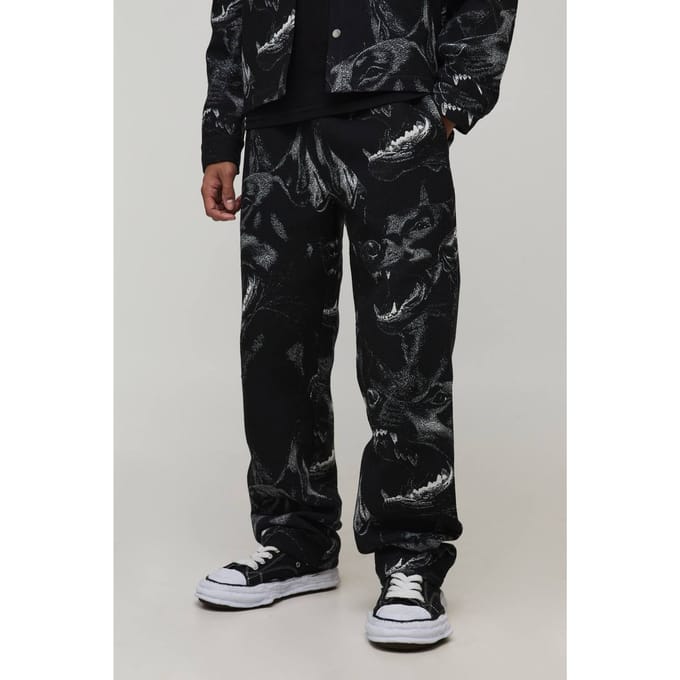 Relaxed Fit Dog Tapestry Trousers | Black | Size Small