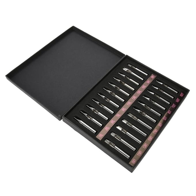 22 stuks set Maten Roestvrij Staal Tattoo Mondstuk Tips Naald Mondstuk Mix Kit met Sleufdoos Verpakking black
