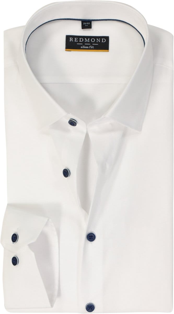 Redmond slim fit overhemd - popeline - wit