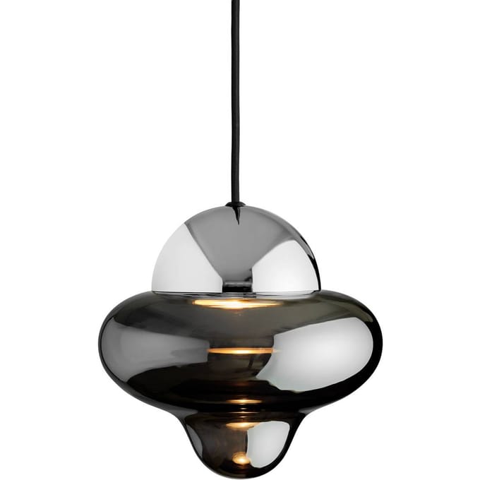 DESIGN BY US LED hanglamp Nutty, rookgrijs / chroom, Ø 18,5 cm, glas