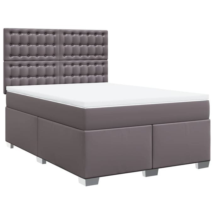 vidaXL - Boxspring - met - matras - kunstleer - grijs - 160x200 - cm