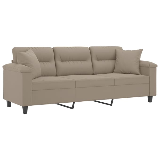 vidaXL - Driezitsbank - met - kussens - 180 - cm - microvezelstof - taupe
