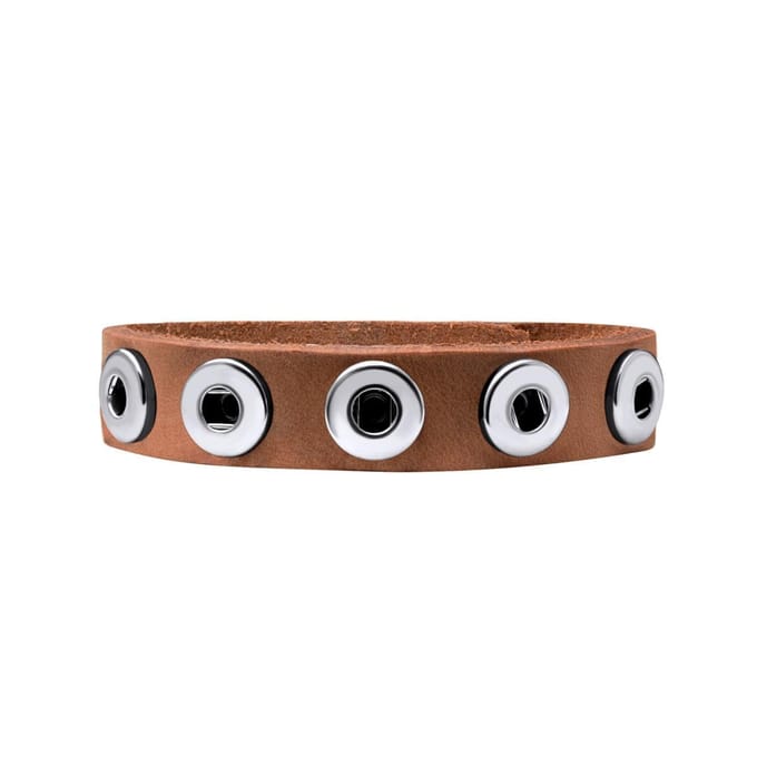 Quiges Dames Leren Armband voor 12mm Drukknopen/Chunks Bruin - EBK036