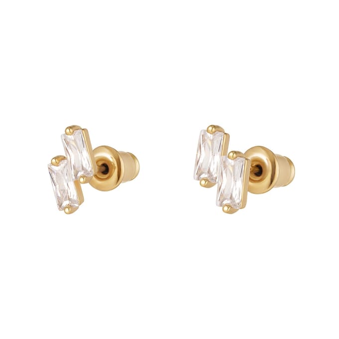 Bijoutheek Oorknoppen Double Baguette Crystal Gold