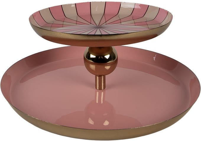 Clayre & Eef Etagère 2 laags Ø 30x11 cm Roze Metaal