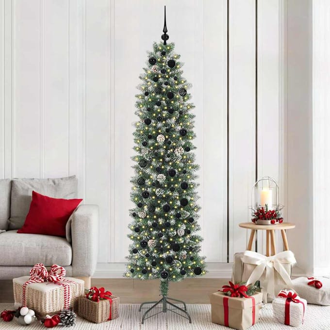 vidaXL - Kunstmatige - slanke - kerstboom - Groen - en - Wit - 210 - cm