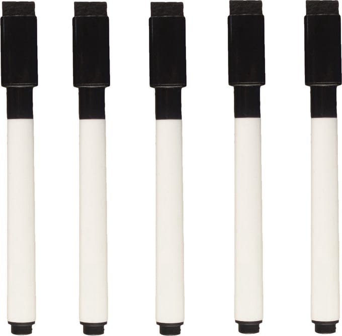 Magnetische whiteboard stiften - Inclusief wisser - Zwart - 5 stuks