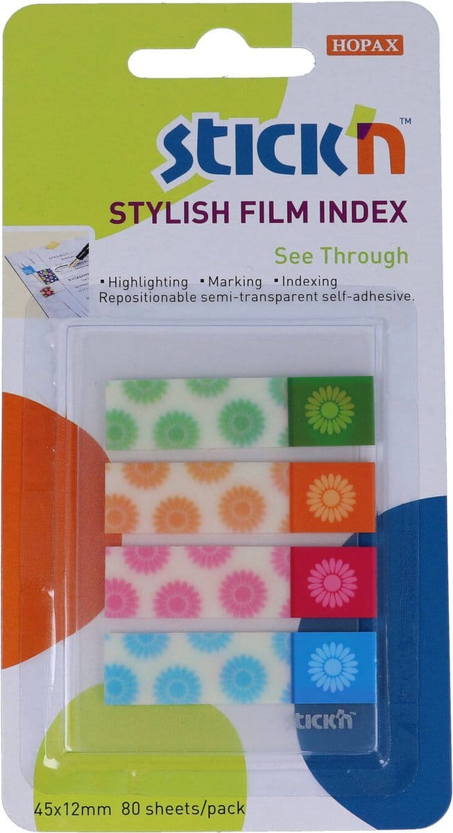 Stick'n Film Index tab - 45x12mm - 4 verschillende designs - Wit - Totaal 80 tabs