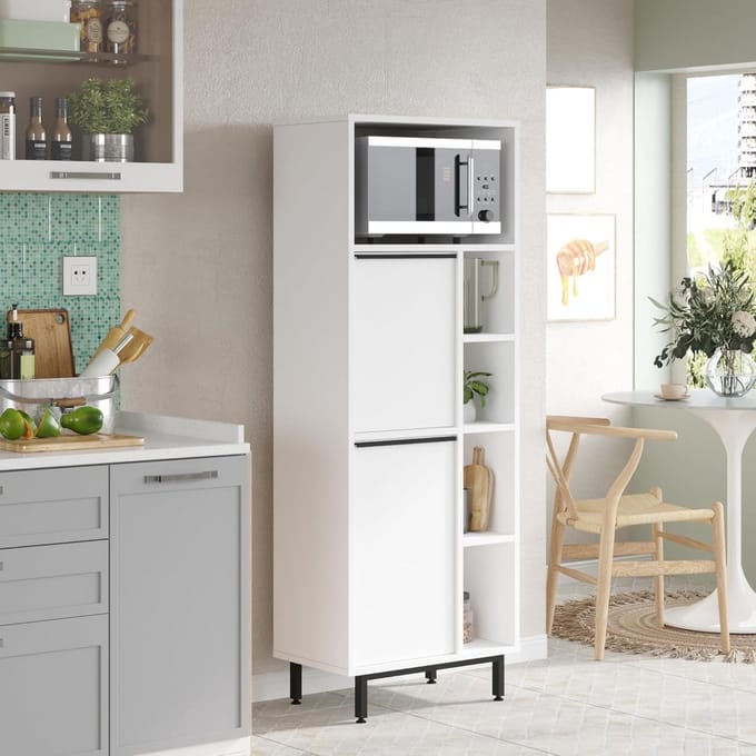 Keukenkast met 2 deuren 162x60x36 cm - multifunctionele opbergkast wit/zwart