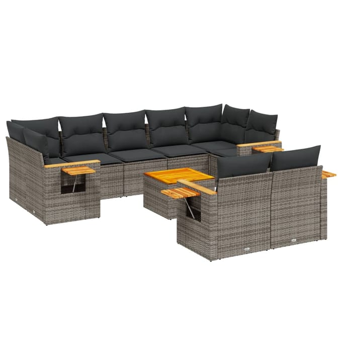 vidaXL - 10-delige - Loungeset - met - kussens - poly - rattan - grijs