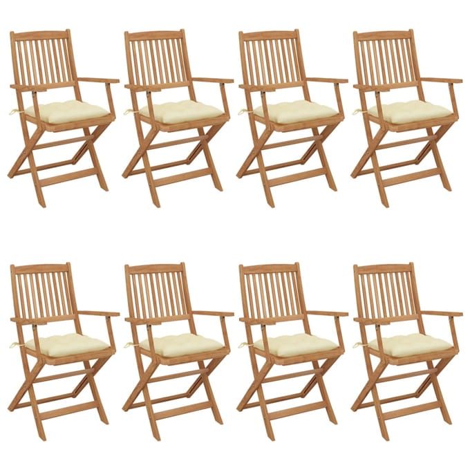 vidaXL - Inklapbare - stoelen - 8 - st - met - kussens - massief - acaciahout