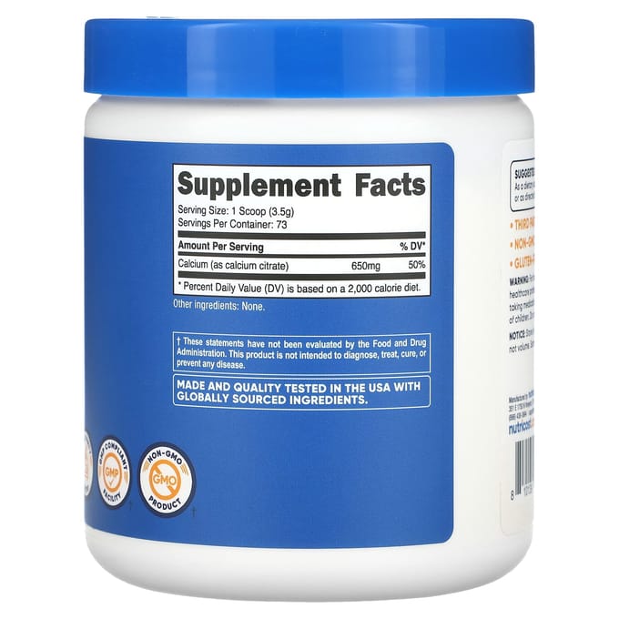 Nutricost, citrate de calcium, sans saveur, 250 g (8,9 onces)