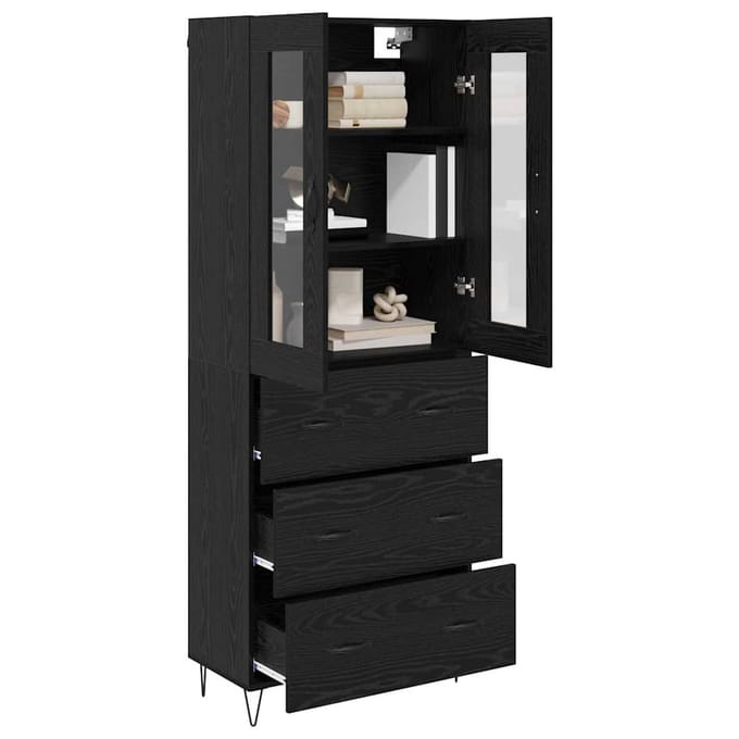 vidaXL - Highboard - Zwart - Eiken - 69,5 - x - 34 - x - 90 - cm - Bewerkt - hout