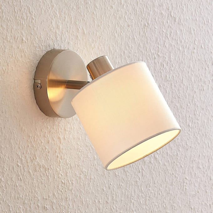 Lindby - Wandlamp - 1licht - IJzer, textiel - H: 17.6 cm - E14 - mat nikkel, wit