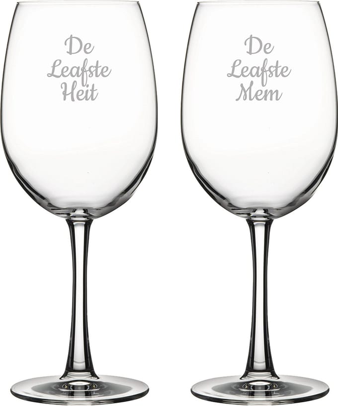 Gegraveerde Rode wijnglas 58cl De Leafste Mem-De Leafste Heit