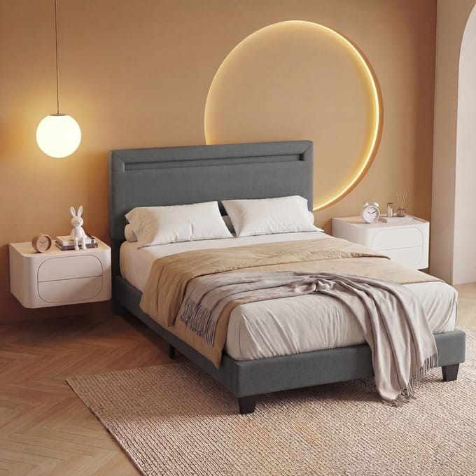 Bealife BF27 Bed - 90 x 200 cm - LED-verlichting - Hoofdbord en lattenbodem - Donkergrijs