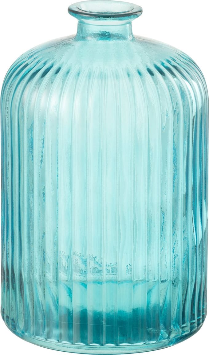 J-Line vaas Fles Stripe - glas - aqua - large - Ø 14.5 cm