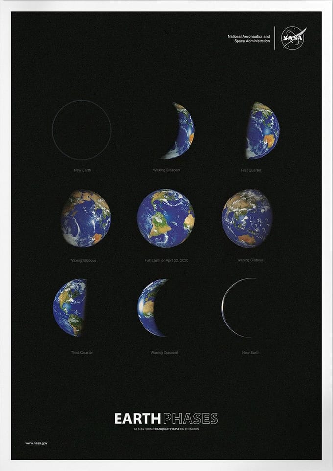 Nine Phases Of Earth From Tranquility Base | Space, Astronomie & Ruimtevaart Poster | A3: 30x40 cm