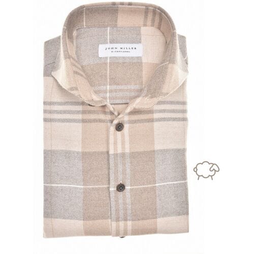 John Miller Overhemd Multi Check Cutaway Cotton Wool Blend Licht Bruin / male
