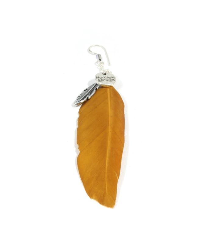 Heaven Eleven - oorbel - met veer dark yellow