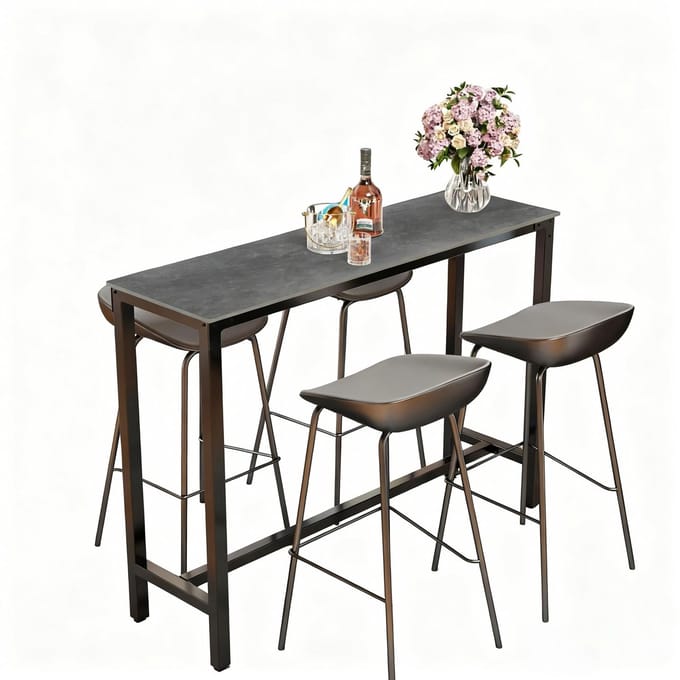 FATIVO Bartafel - Moderne Rechthoekige Eettafel - Zwart frame en tafelblad - 120x40x105cm