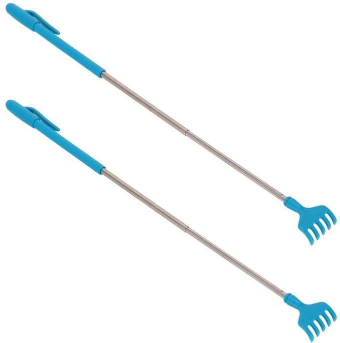Gerim - Stevige hark ruggenkrabber - 2x stuks - uitschuifbaar tot 40 cm - blauw
