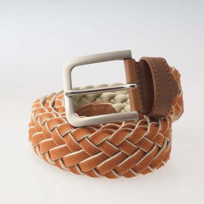 Geweven Heren Riem - Sluis Leder Osso - Italiaans Design – Wit/Lichtbruin – 95cm