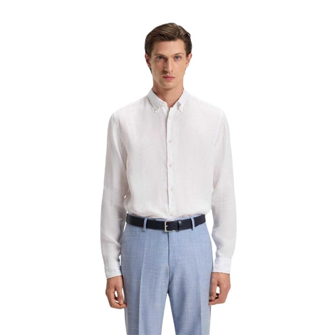 Boss Herenoverhemd met kraag en lange mouwen van Liam Linen (Wit)