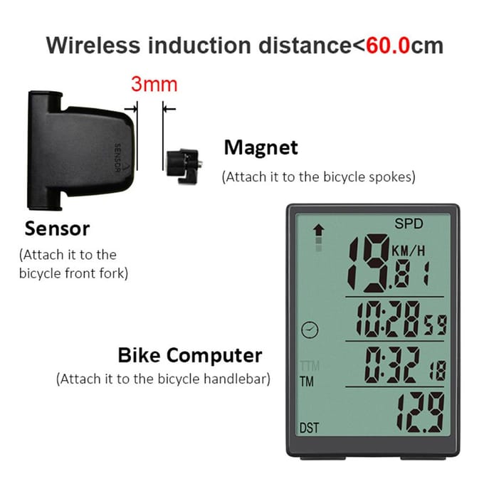 Fietscomputer Draadloze Fietscomputer Waterdichte Snelheidsmeter met Groene LCD-achtergrondverlichting zwart