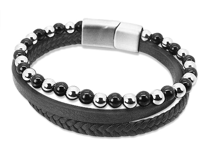 Amanto Armband Fergus - Leer - Kraal - 6mm - 21cm