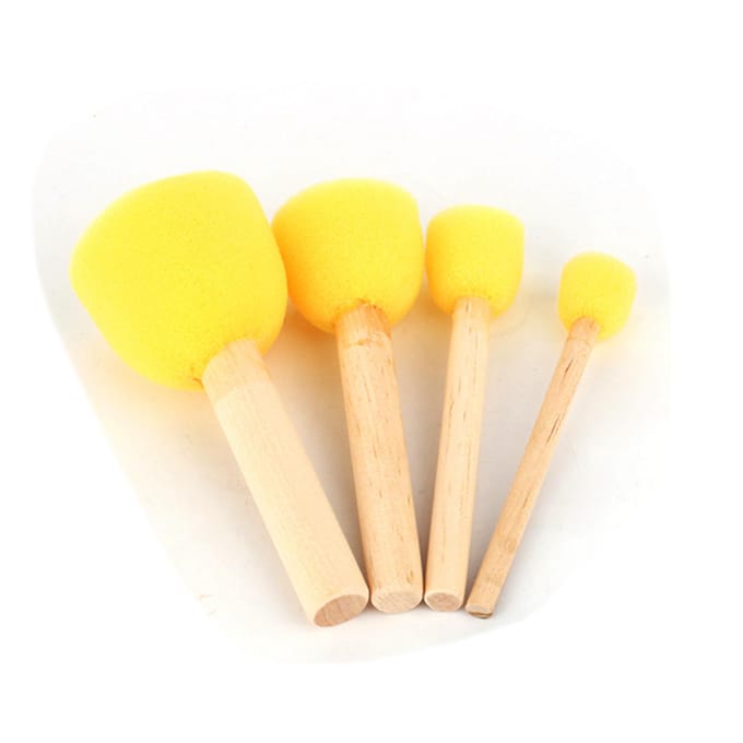 4 Stuks Houten Handvat Sjablonge Spons Schuimpenseel Meubel Knutsel Kunst Schilderhulpmiddel beige