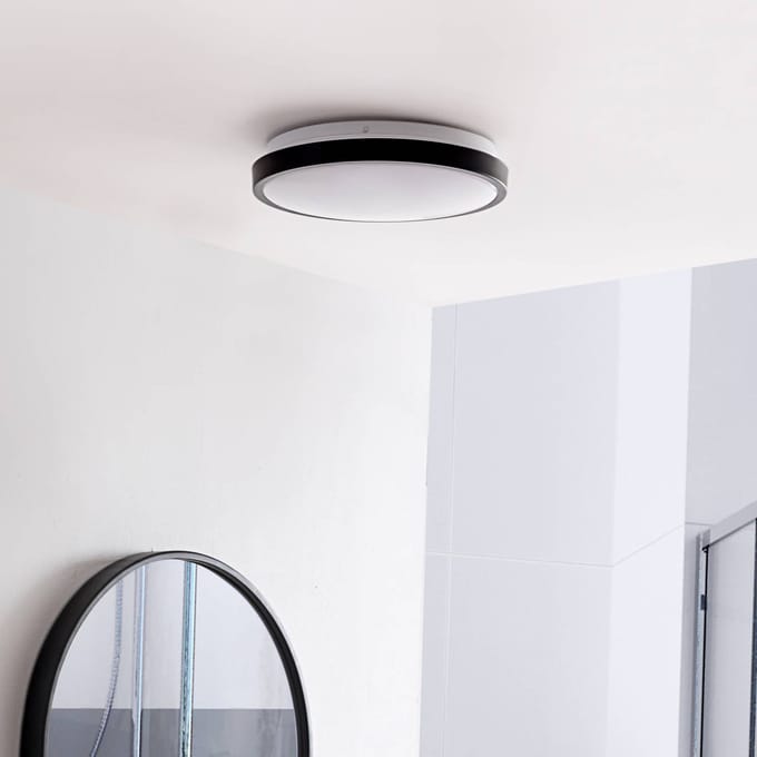 Lindby plafondlamp Medon Ø 29 cm zwart kunststof IP44