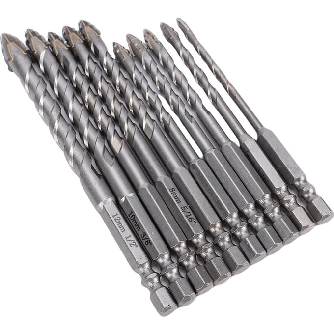 10 Stuks Gekartelde Boor Set 1Celsius 4 Inch Zeskant Schacht 4-12mm Carbide Punt Metselwerk Beton Boren voor Tegel Glas Plastic Hout