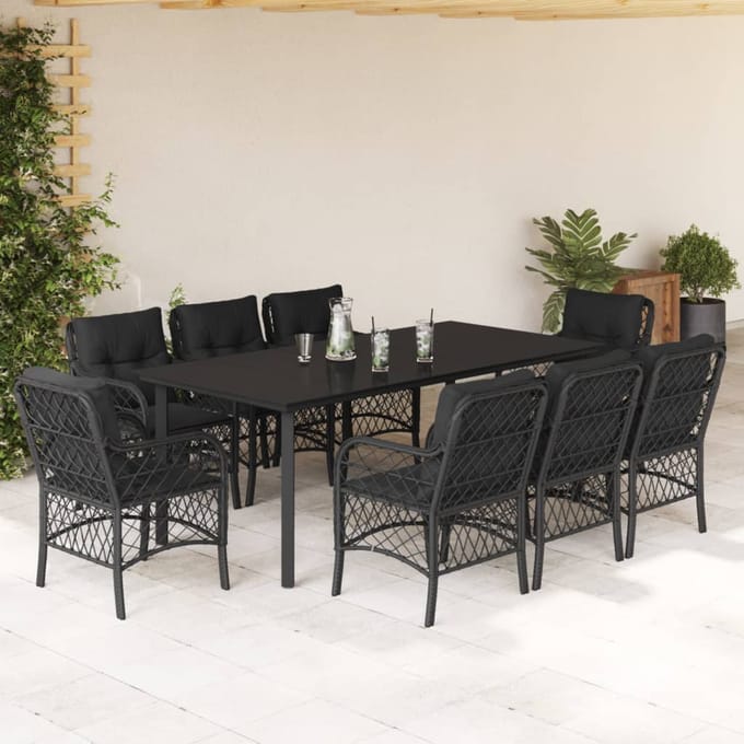 vidaXL - 9-delige - Tuinset - poly - rattan - zwart