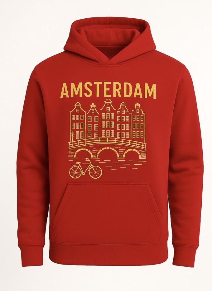 Hoodie Fiets Amsterdam - Rood - S