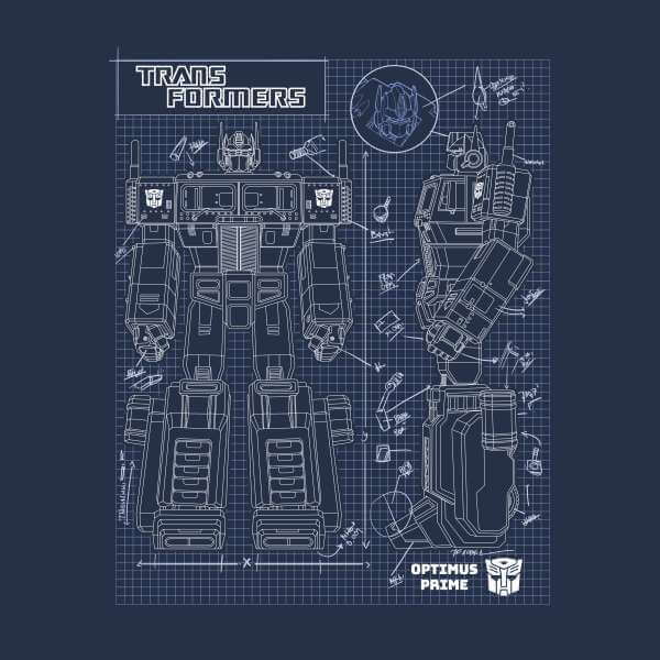 Transformers Optimus Prime Schematic Men's T-Shirt - Navy - M