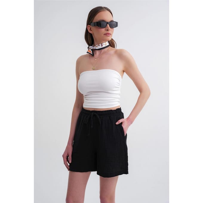 Hoge Taille Textuur Katoenen Shorts