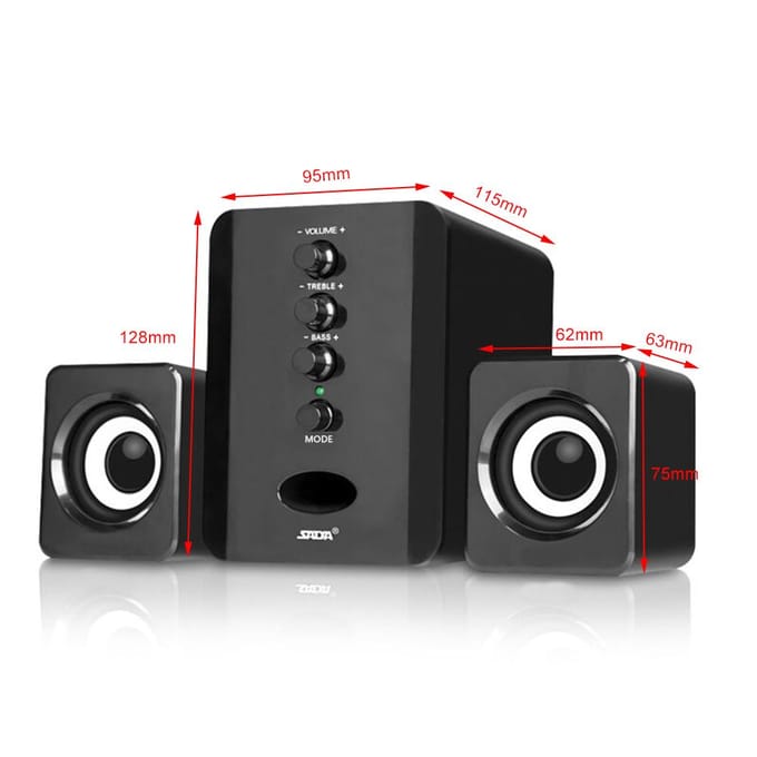 SADA USB bekabelde combinatieluidsprekers Computerluidsprekers Bass Stereo Muziekspeler Subwoofer Klankkast zwart