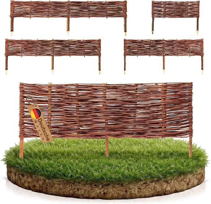 Wilgenrand Tuin - Natuurlijke Omheining - Bloembed Afscheiding - Handgemaakt Flexibel - 10cm x 100cm Set - Bruin