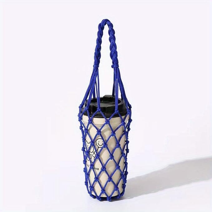 1 stuks Handgemaakte Nylon Netzak, Herbruikbare Drankhouder, Koffiekophouder, Draagbare Drankdrager, Decoratieve Netzak Blue blue