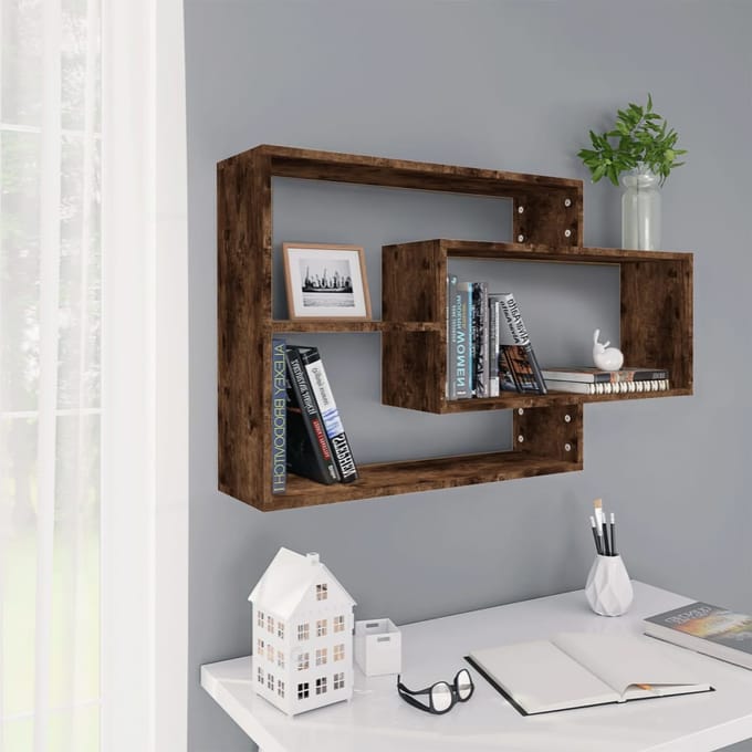 vidaXL - Wandschap - 104x20x58,5 - cm - bewerkt - hout - gerookt - eikenkleurig
